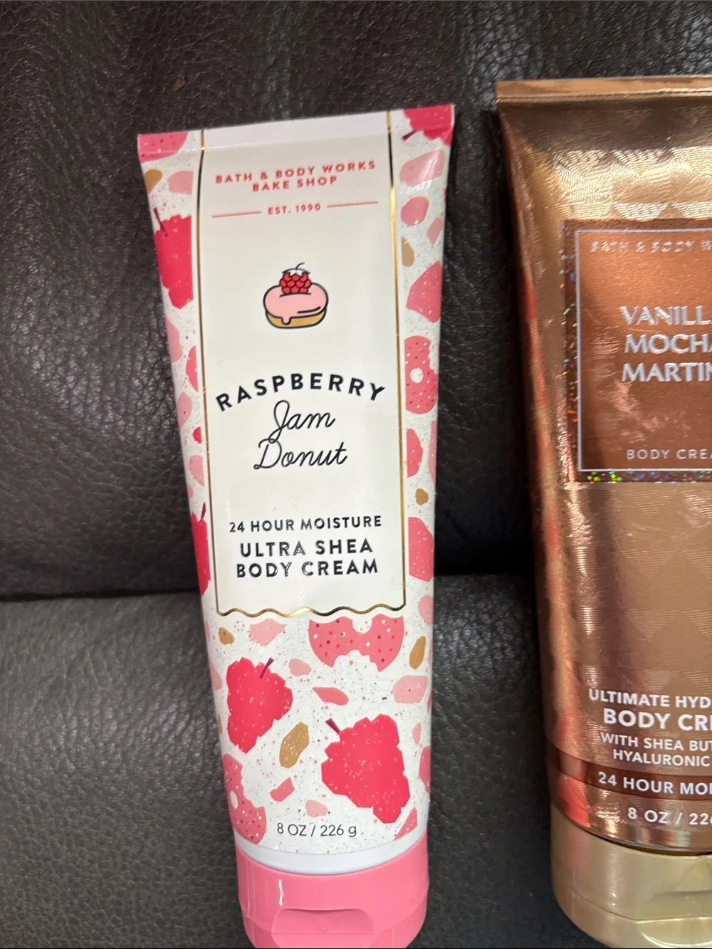 Bath and body body cream in raspberry jam donut and vanilla mocha martini